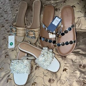 NWT Lot of 3 Flat Sandals Elegant Pearl Rhinestone A New Day Universal Thread 10